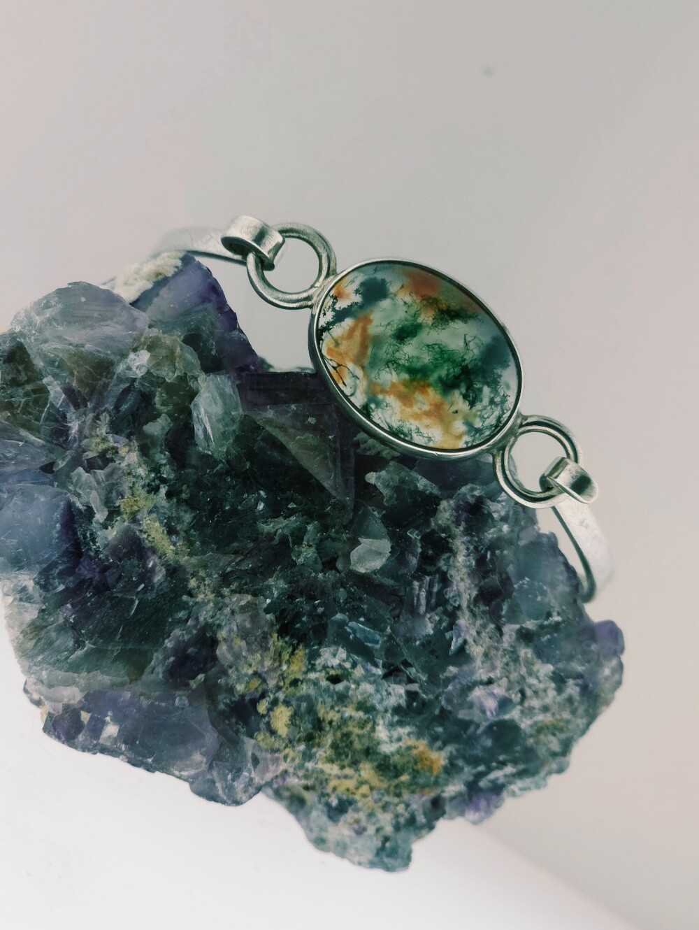 Moss Agate Sterling Silver Bangle Bracelet